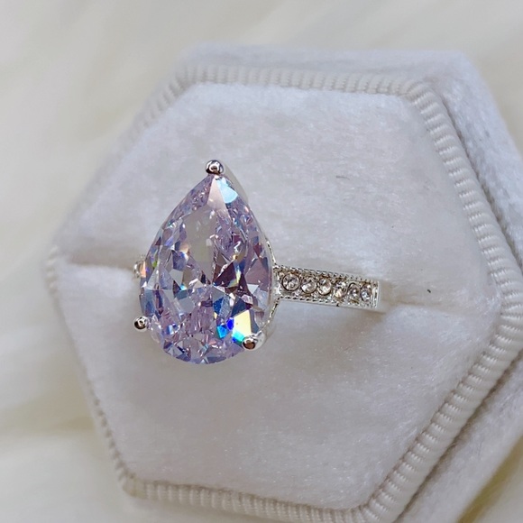 14k white gold pear diamond ring 5 CT 💍 wedding - Picture 3 of 16